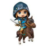 Figurine link la légende de zelda breath of the wild en style chibi avec cape bleue et cheval marron aux sabots blancs