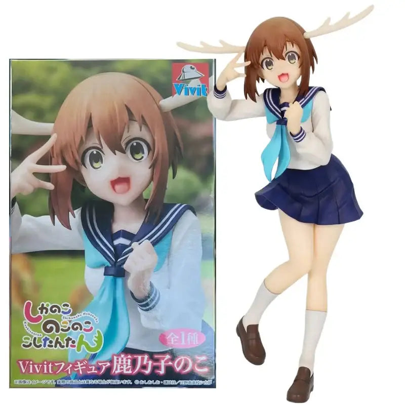 Figurine my deer friend nokotan en plastique détaillée dune fille aux cheveux bruns avec bois de cerf portant un uniforme marin bleu et blanc