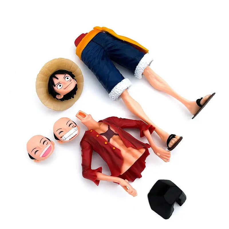 Figurine one piece monkey d luffy en plastique bleu et rouge représentant le personnage captivant de one piece