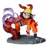 Figurine originale uzumaki naruto 18cm avec cheveux blonds, queue de chakra rouge, et rasengan violet en pose dynamique naruto