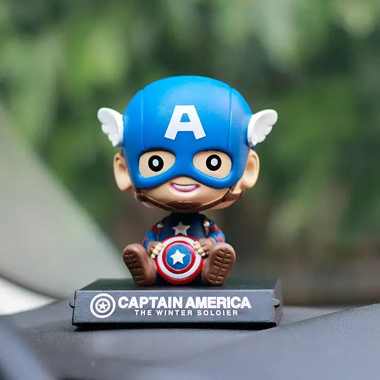 Figurine qui bouge la tête marvel captain america bleu et blanc avec bouclier rouge blanc bleu pour voiture
