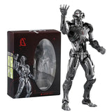 Figurine articulée ultron en métal argenté avec design mécanique détaillé pour poses dynamiques et effets d’énergie