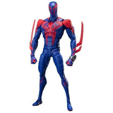 Figurine spider man articulée avec armure bleue et rouge détaillée inspirée de spider-man across the spider-verse