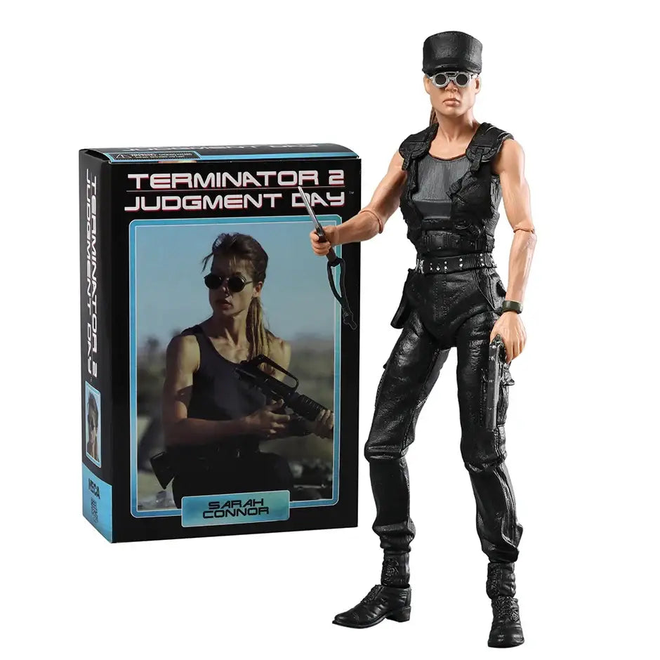 Figurine articulée sarah connor noire en plastique tenue tactique avec accessoires militaires terminator 2 judgment day