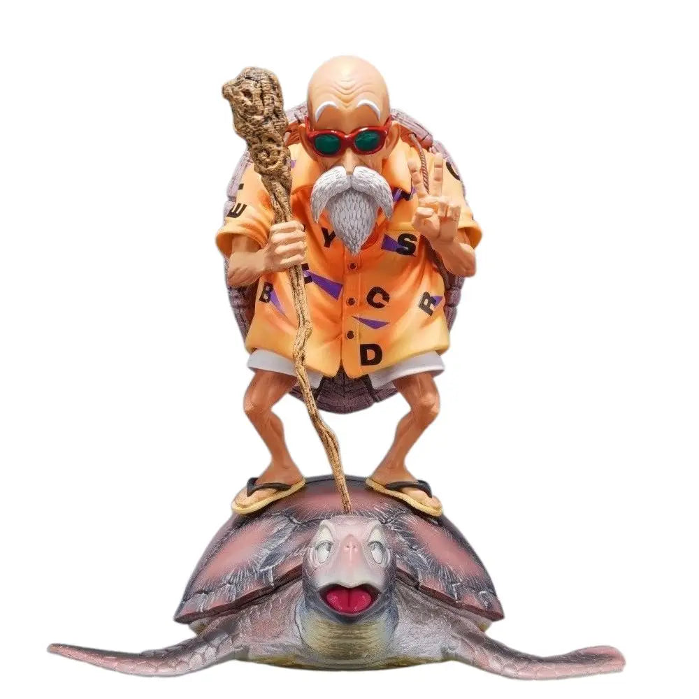 Figurine maître en chemise orange à lettres violettes debout sur tortue base dragon ball 26cm arts martiaux légendaires