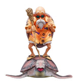 Figurine maître en chemise orange à lettres violettes debout sur tortue base dragon ball 26cm arts martiaux légendaires