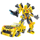 Figurine transformable robots robots transformers bumblebee jaune et noir en forme humanoïde en briques plastiques avec accents rouges