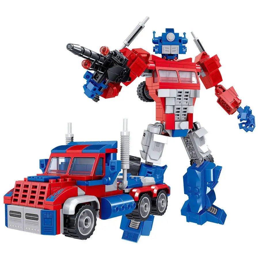 Figurine transformable robots transformers optimus prime en plastique rouge bleu et argent détaillée en forme de camion