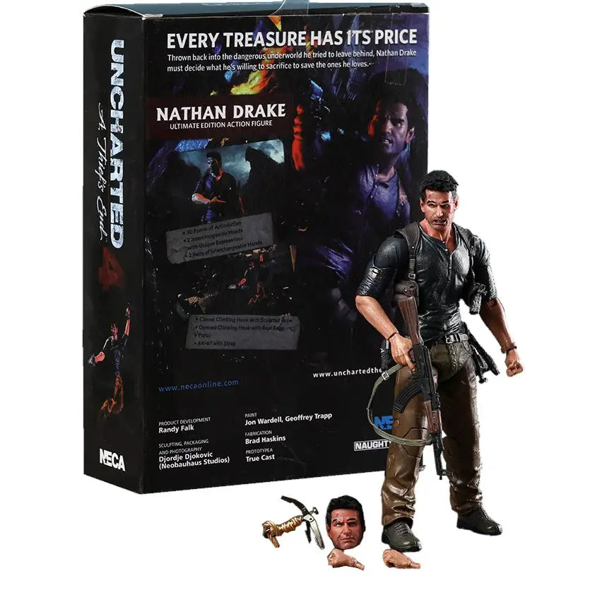 Figurine uncharted nathan drake ultimate edition en tenue noire et marron avec détails fidèles et accessoires complets