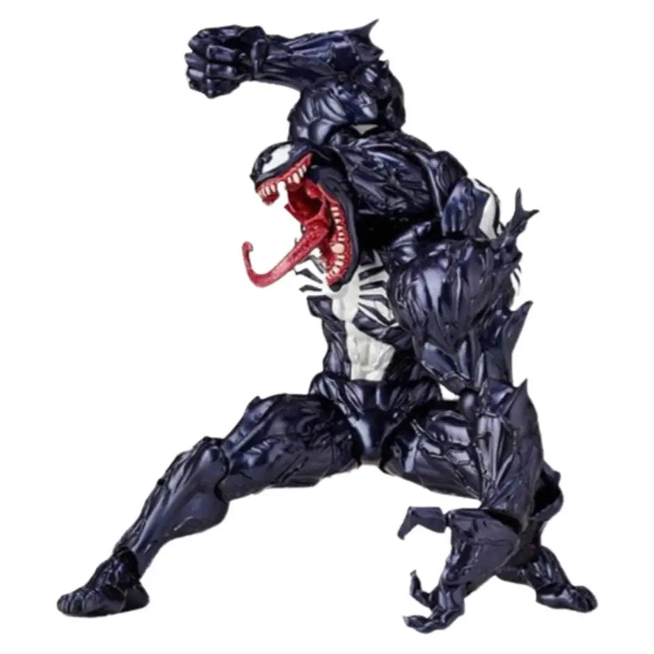 Figurine venom spiderman noire et blanche avec langue rouge, musculature détaillée et griffes acérées, figurine spiderman collectible