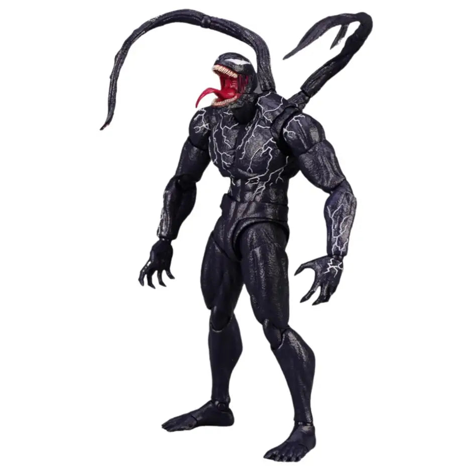 Figurine venom spiderman articulée noire avec motifs blancs éclairs et langue rouge figurine spiderman venom carnage