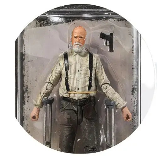 Figurines walking dead : figurine articulée d’homme barbu en chemise rayée et bretelles avec accessoires
