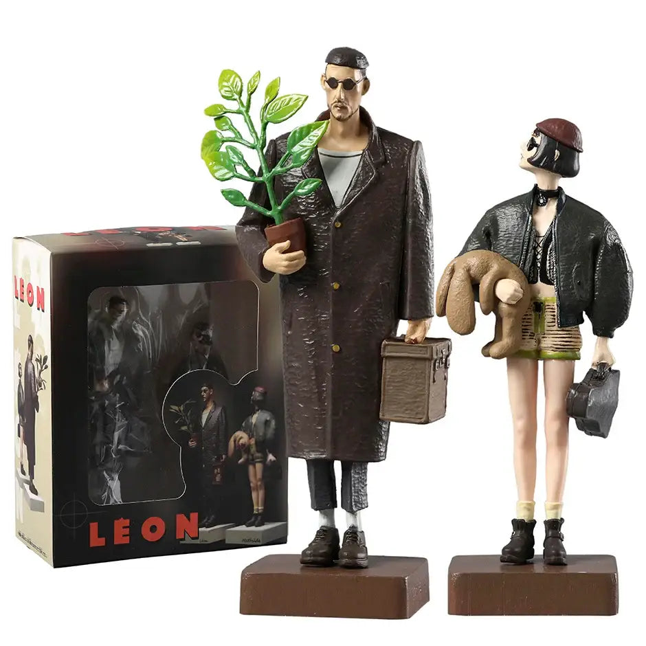 Figurines léon en plastique marron foncé de mathilda 14cm avec répliques fidèles sur socles individuels