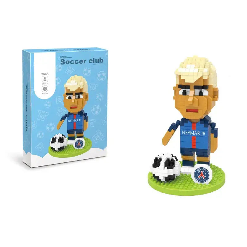 Figurines micro blocs neymar jr pixelisé bleu et rouge pour collection de micro blocs footballeurs miniatures