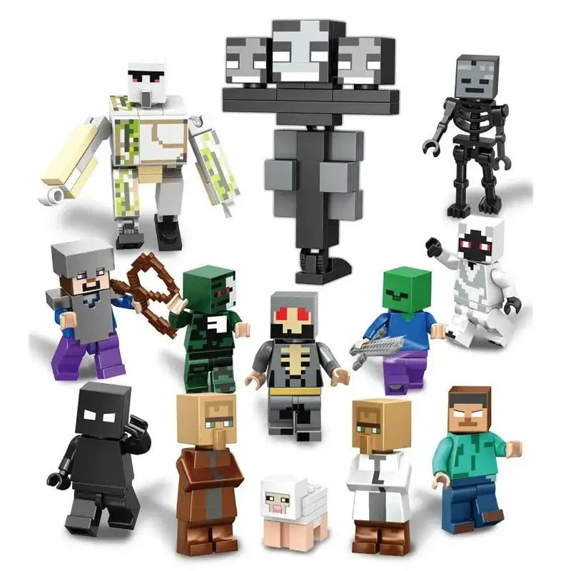 Set de figurines minecraft lego moc compatibles lego avec personnages steve alex squelettes wither boss et mobs iconiques