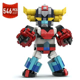 Figurine mini block goldorak robot coloré avec cornes jaunes bras rouges noirs torse blanc jambes bleu teal créations moc exclusives