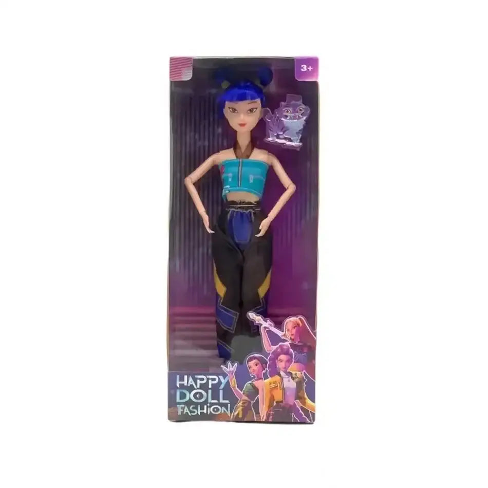 Figurines poupées kpop demon hunters rumi mira zoey avec poupée cheveux bleus en tenue teal et noir dans boîte happy doll fashion