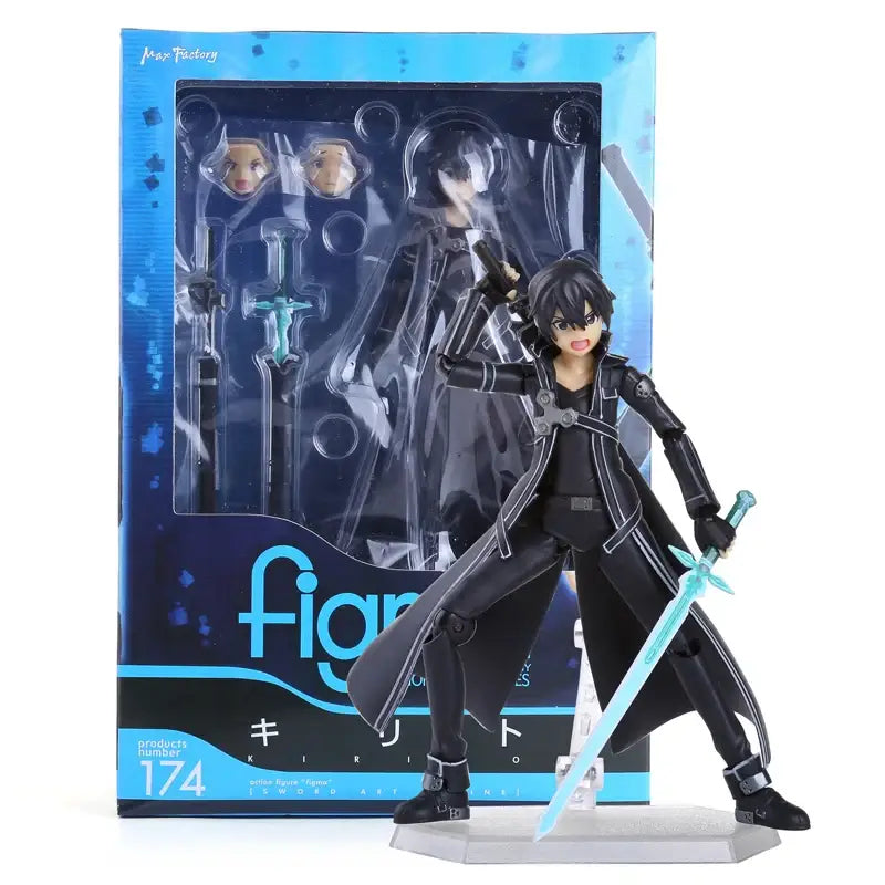 Figurines articulées sword art online kirito en armure noire et argentée avec tenues iconiques en pose dynamique