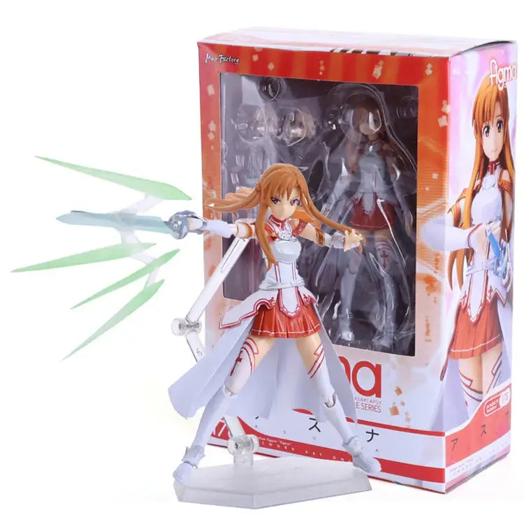 Figurine articulée Asuna en armure blanche et rouge avec épée verte lumineuse des tenues iconiques sword art online kirito