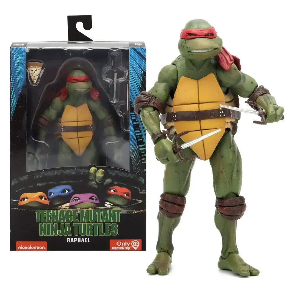 Figurines tortues ninja personnage green raphael avec masque rouge et carapace orange tenant deux nunchakus