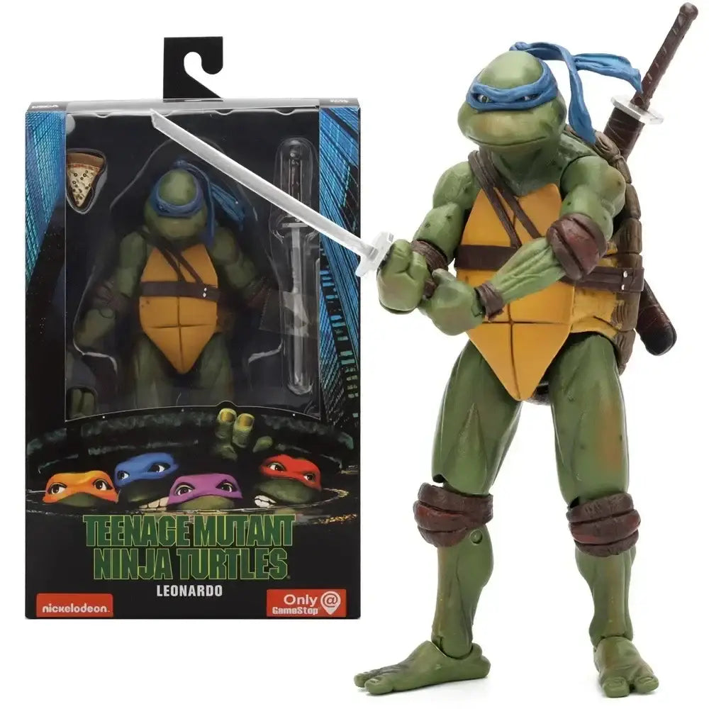 Figurines tortues ninja personnage figurine leonardo verte avec masque bleu et carapace orange tenant une epee