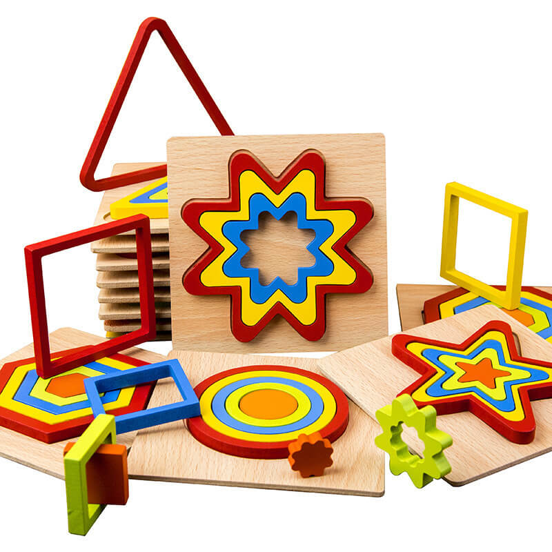 Puzzle de Formes Géométriques en Bois (Tableau d'Apprentissage Montessori)