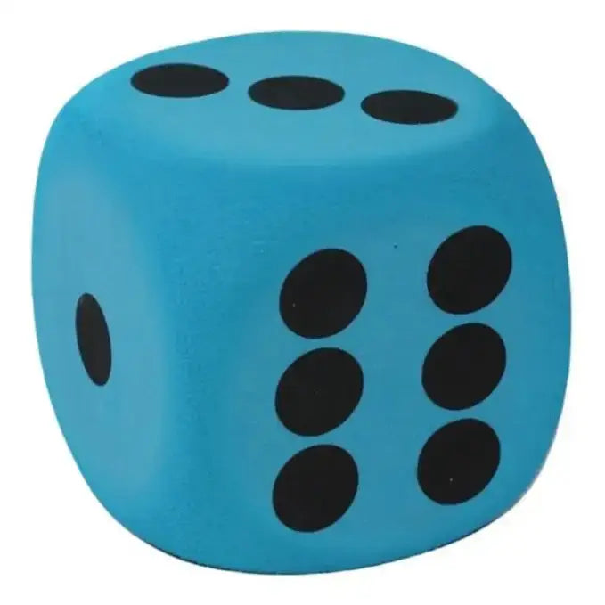 Grand dé en mousse bleu vif à six faces avec pips noirs douceur et texture idéale pour jeux géants