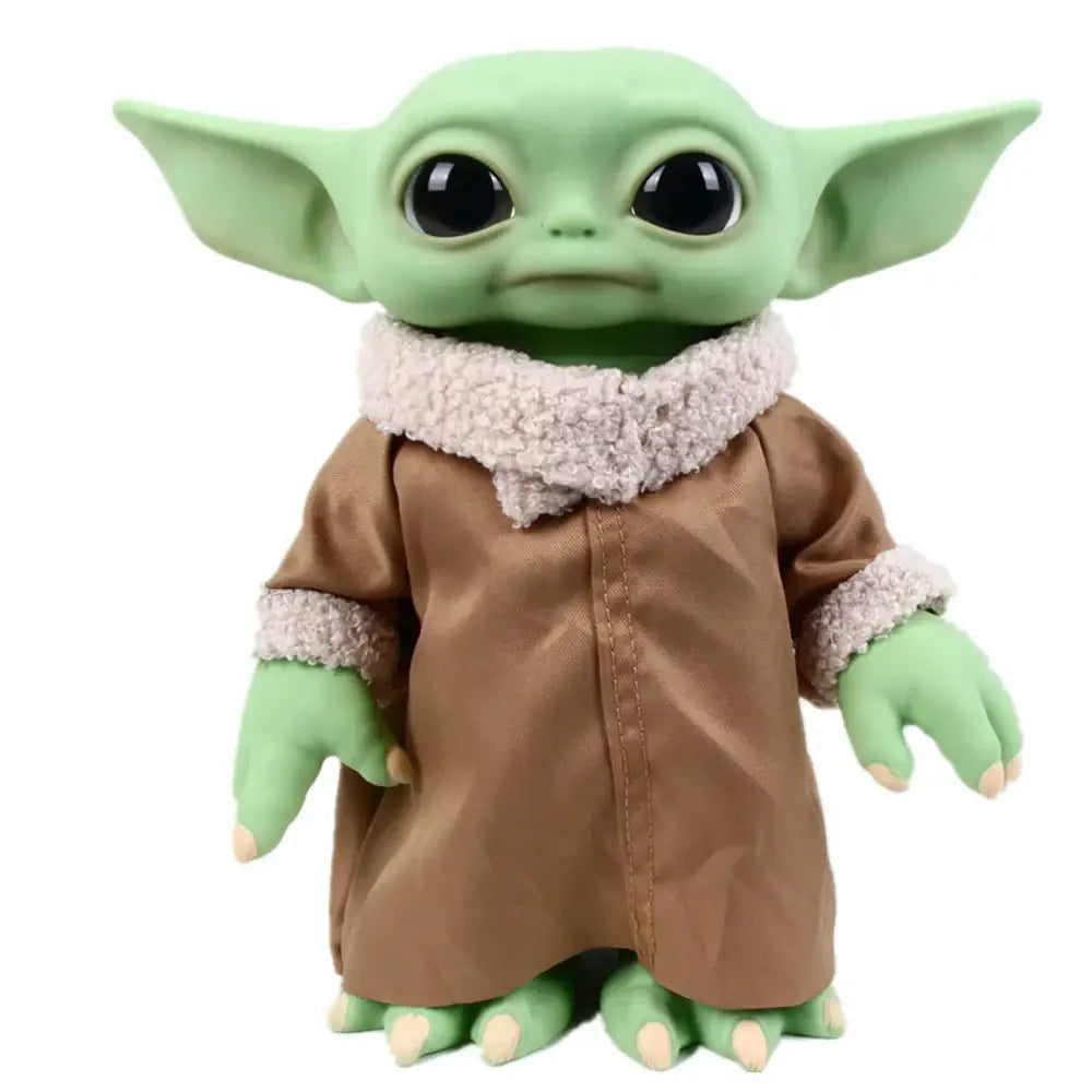 Grande figurine yoda star wars vert avec robe marron et bordure en polaire blanche, magnifique figurine yoda géant
