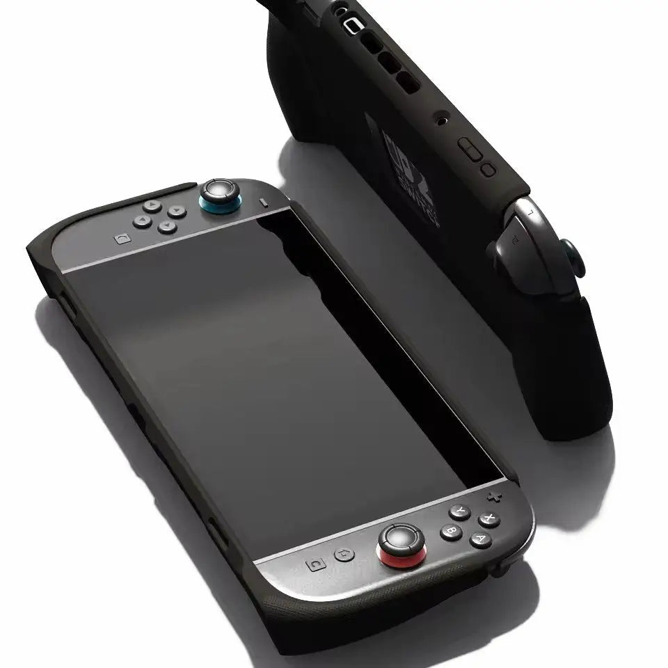 Console grip nintendo switch 2 noire mate avec sticks rouges et teal et étui de protection assorti noir grip switch ergonomique