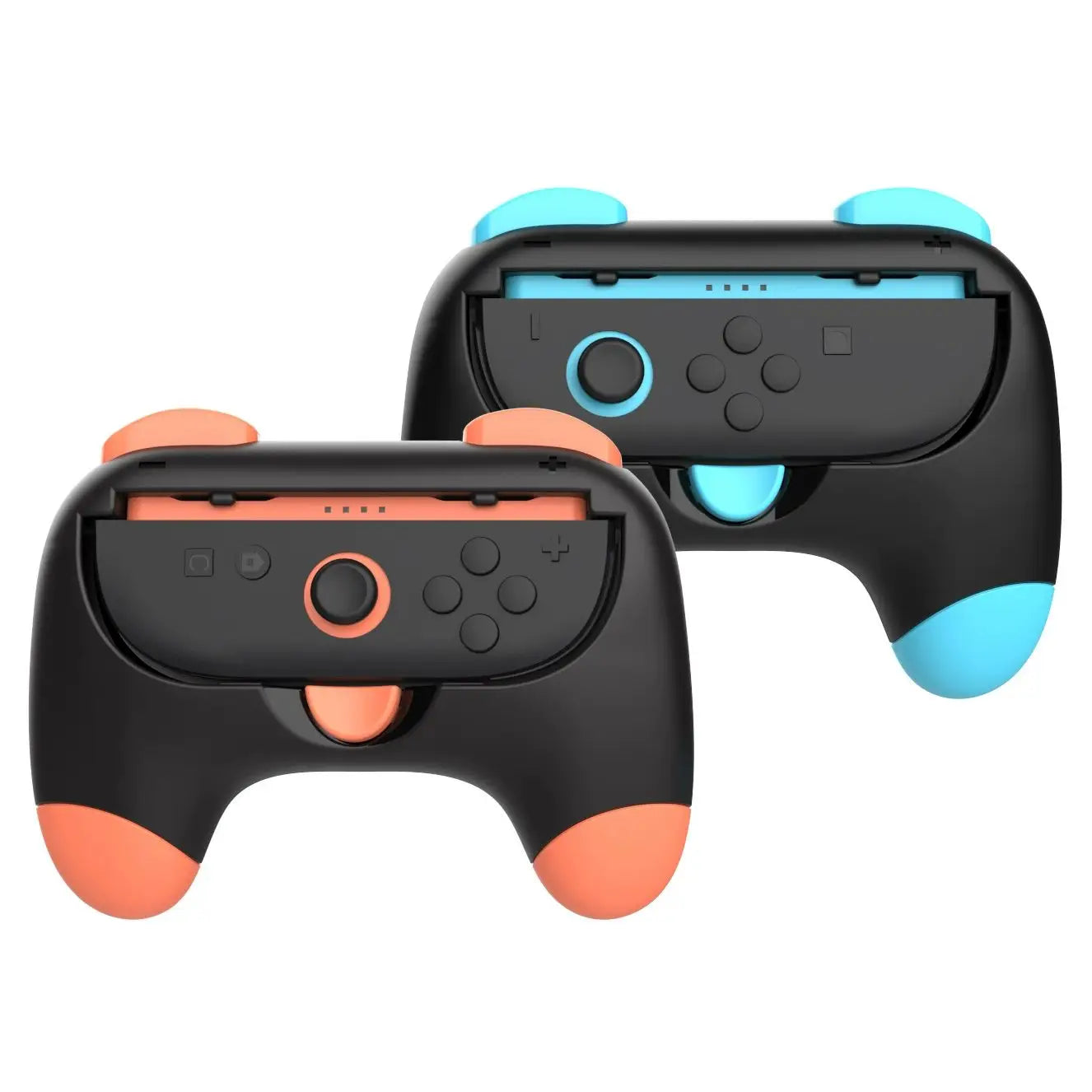Manches ergonomiques noires avec accents orange et cyan pour grips joy-con nintendo switch 2 offrant confort et style