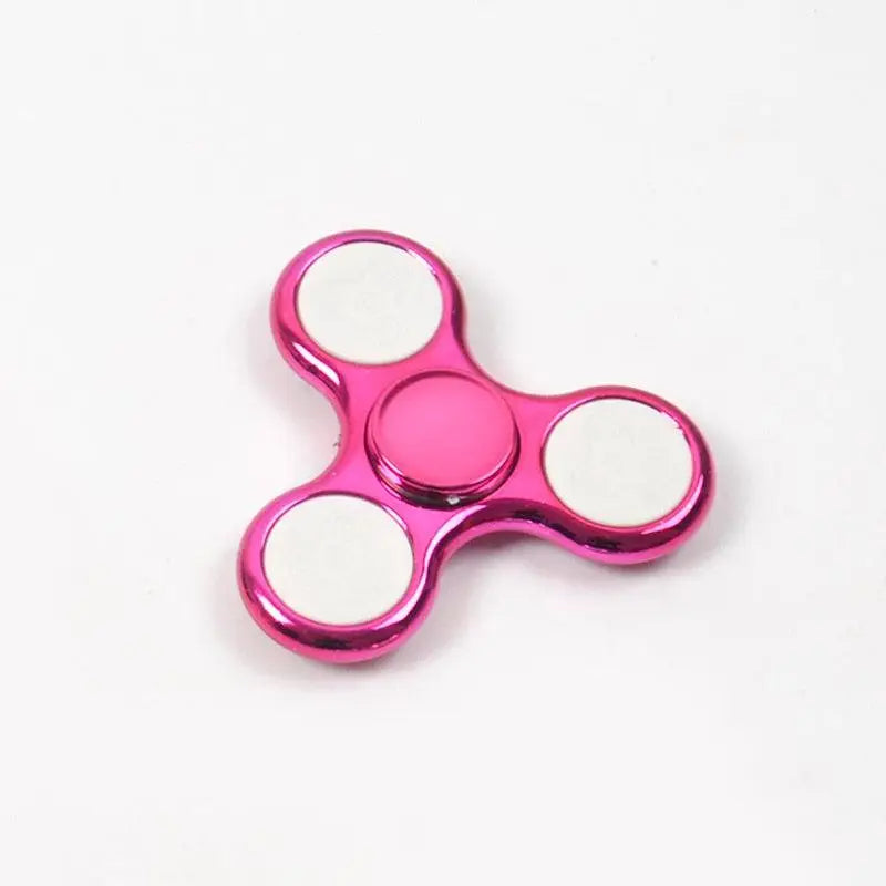 Hand spinner lumineux enfants en métal rose métallique brillant à trois branches avec embouts blancs circulaires led