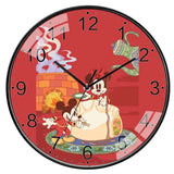 Horloge murale disney mickey rouge avec mickey et minnie dans une cuisine festive chiffres noirs et finition brillante