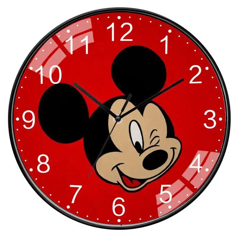 Horloge murale disney mickey rouge avec cadre noir et chiffres blancs pour décoration murale élégante