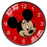Horloge murale disney mickey rouge avec cadre noir et chiffres blancs pour décoration murale élégante