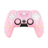 Housse manette ps5 en silicone rose avec design cartoon et accents coeur jaune pour protection personnalisée