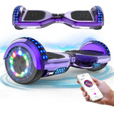 Hoverboard lumineux musical pour enfant en violet avec lumières led multicolores et haut-parleurs bluetooth intégrés