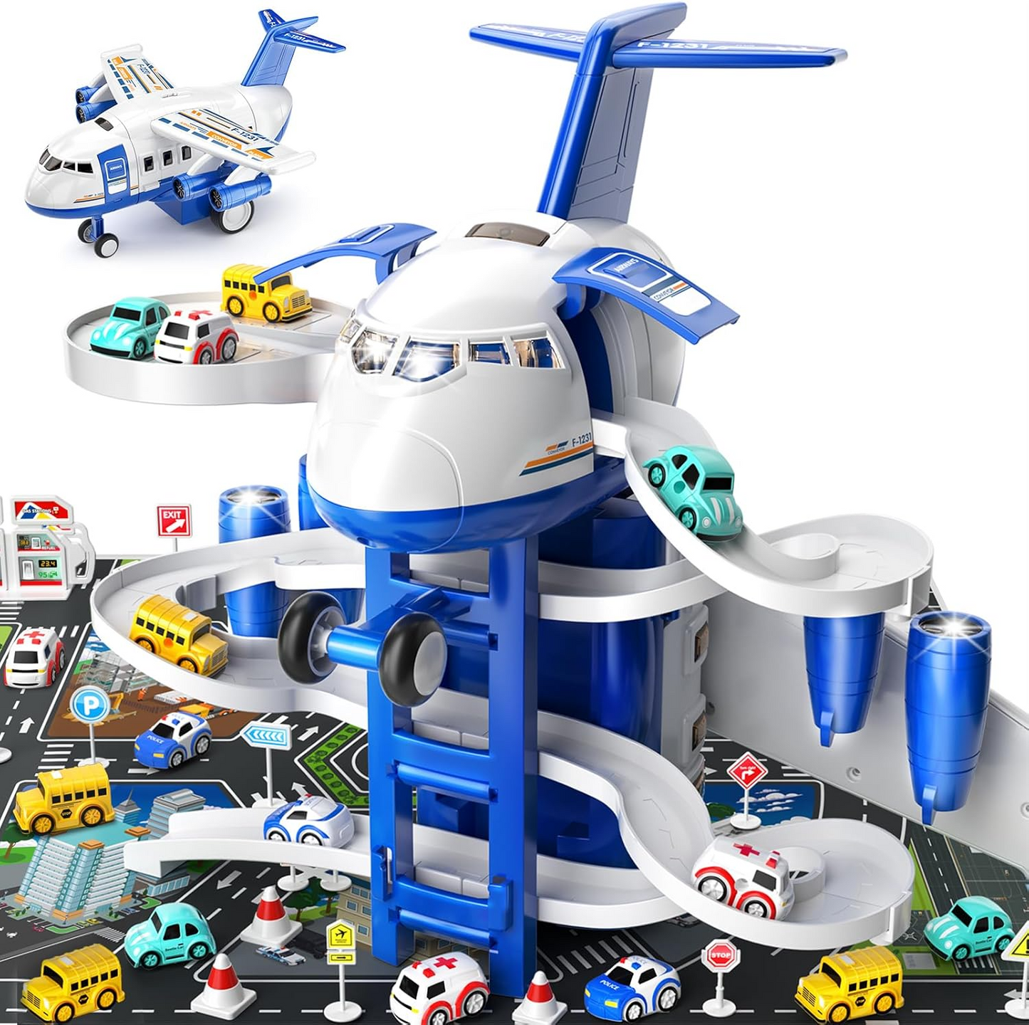 Kids' Airplane Toy and Car Tracks