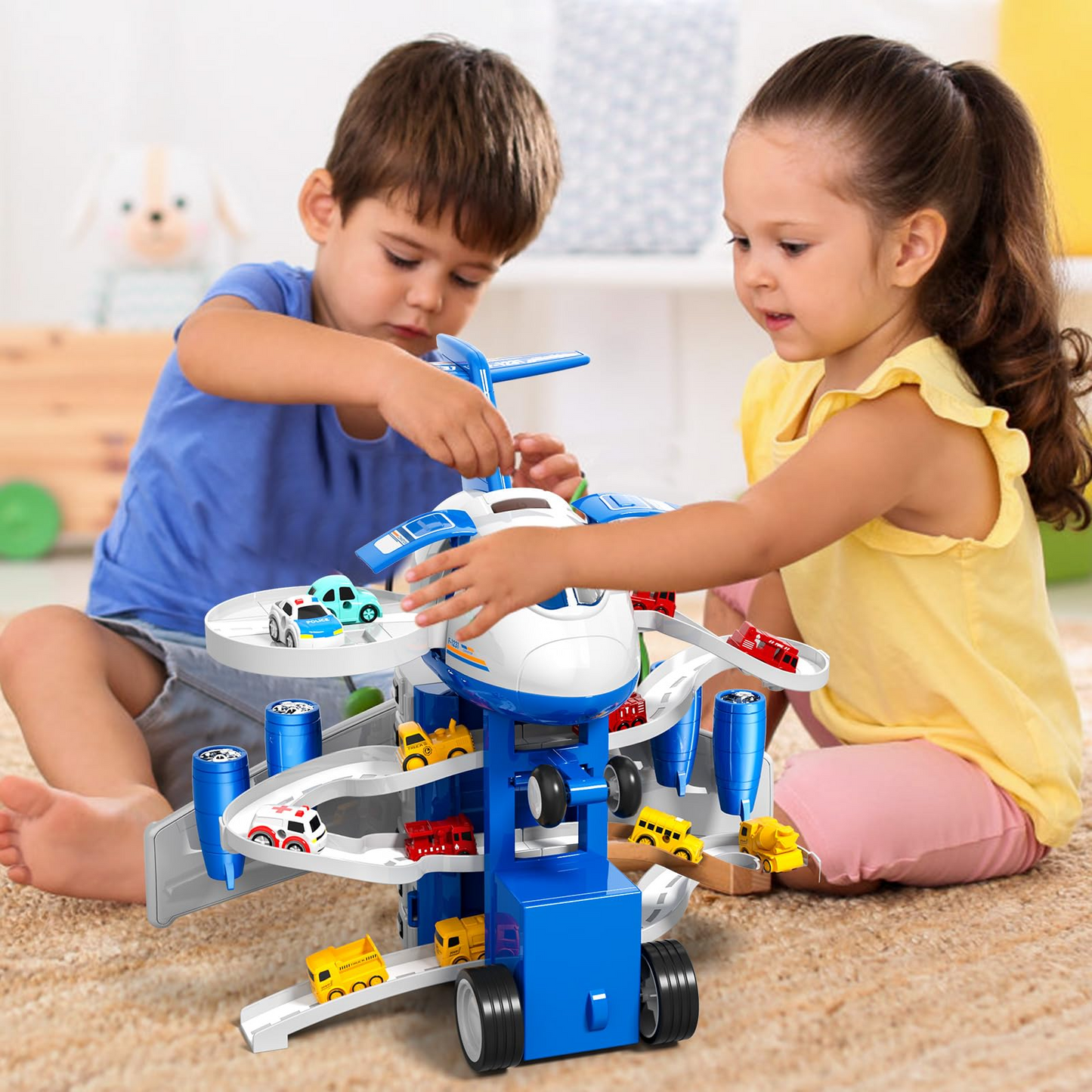 Kids' Airplane Toy and Car Tracks