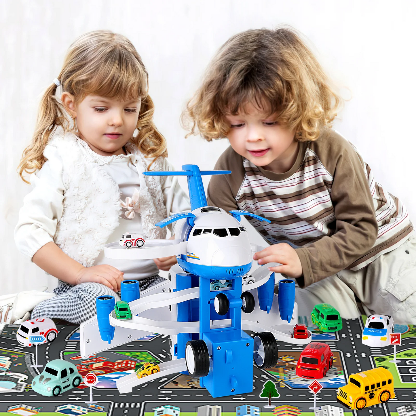 Kids' Airplane Toy and Car Tracks