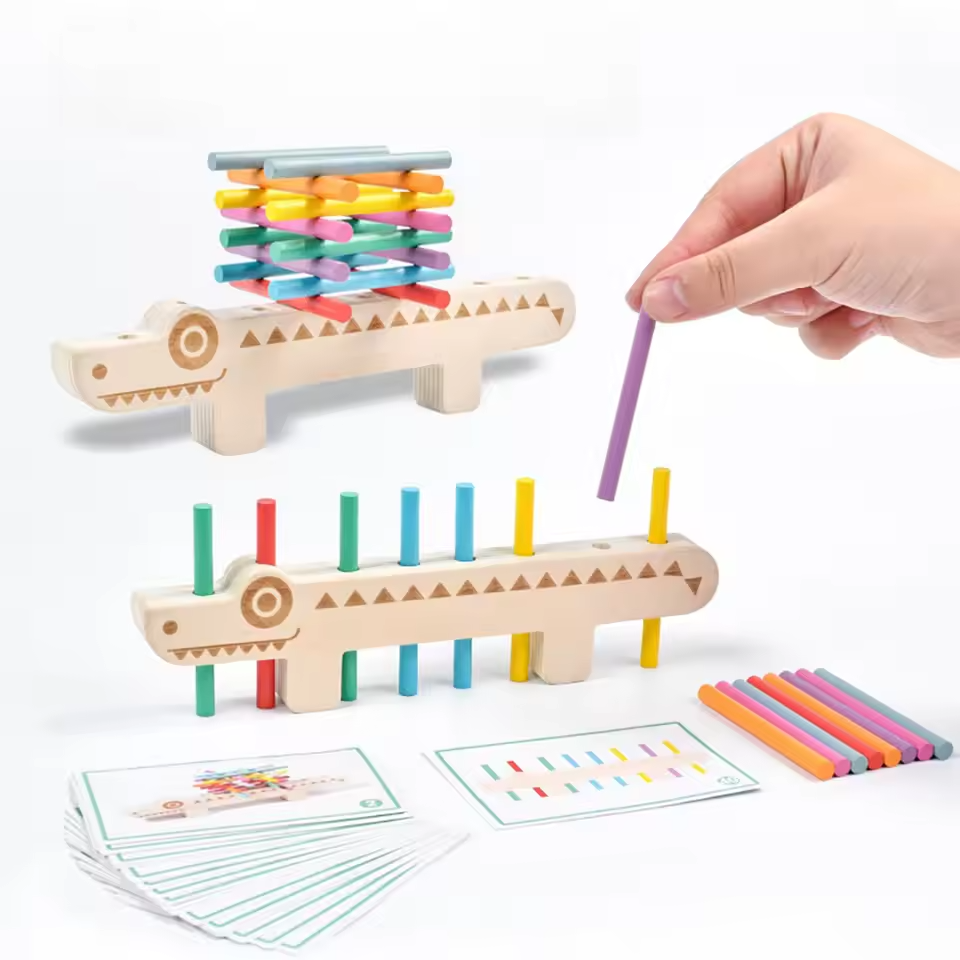 Jeu d’Équilibre Crocodile Montessori en Bois
