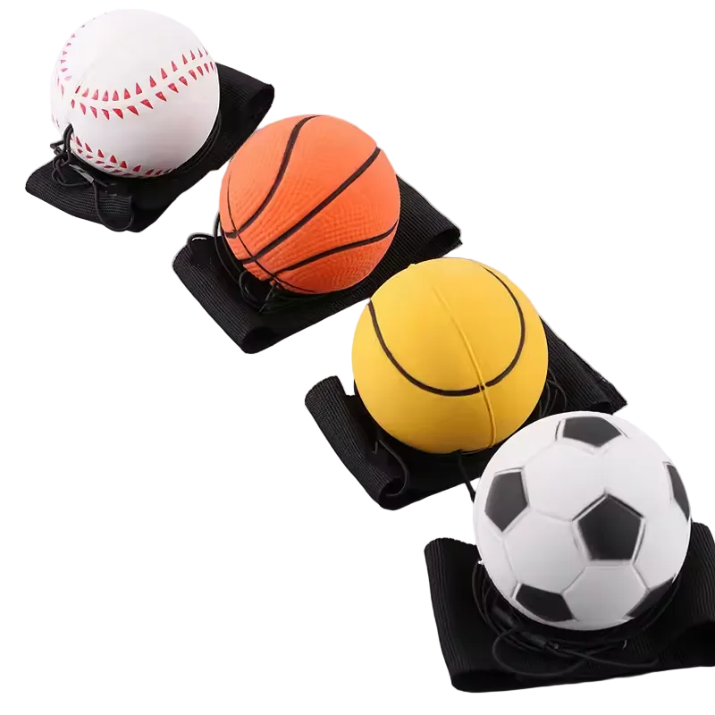 Balle Rebondissante Élastique avec Bracelet – Lot de 4 pièces