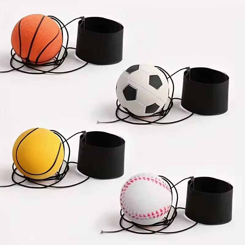 Balle Rebondissante Élastique avec Bracelet – Lot de 4 pièces
