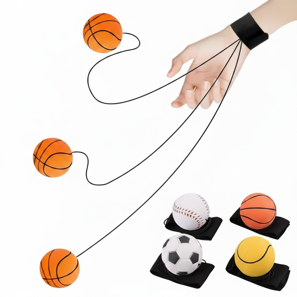 Balle Rebondissante Élastique avec Bracelet – Lot de 4 pièces