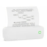 Imprimante thermique portable a4 blanche avec voyant vert imprimant une feuille de contenu éducatif