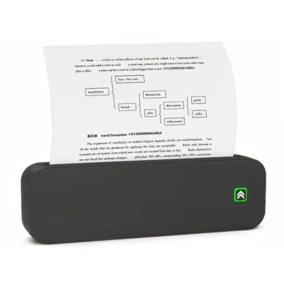 Imprimante thermique portable a4 noire avec témoin lumineux vert idéale pour numériser des documents en déplacement