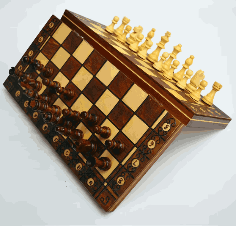 Jeu d’échecs bois magnétique 3 en 1 – Échecs, Dames & Backgammon