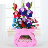 Jeu construction fleurs en pot avec compositions florales uniques en feutre rose vif et tiges vertes pour jardin enchanté