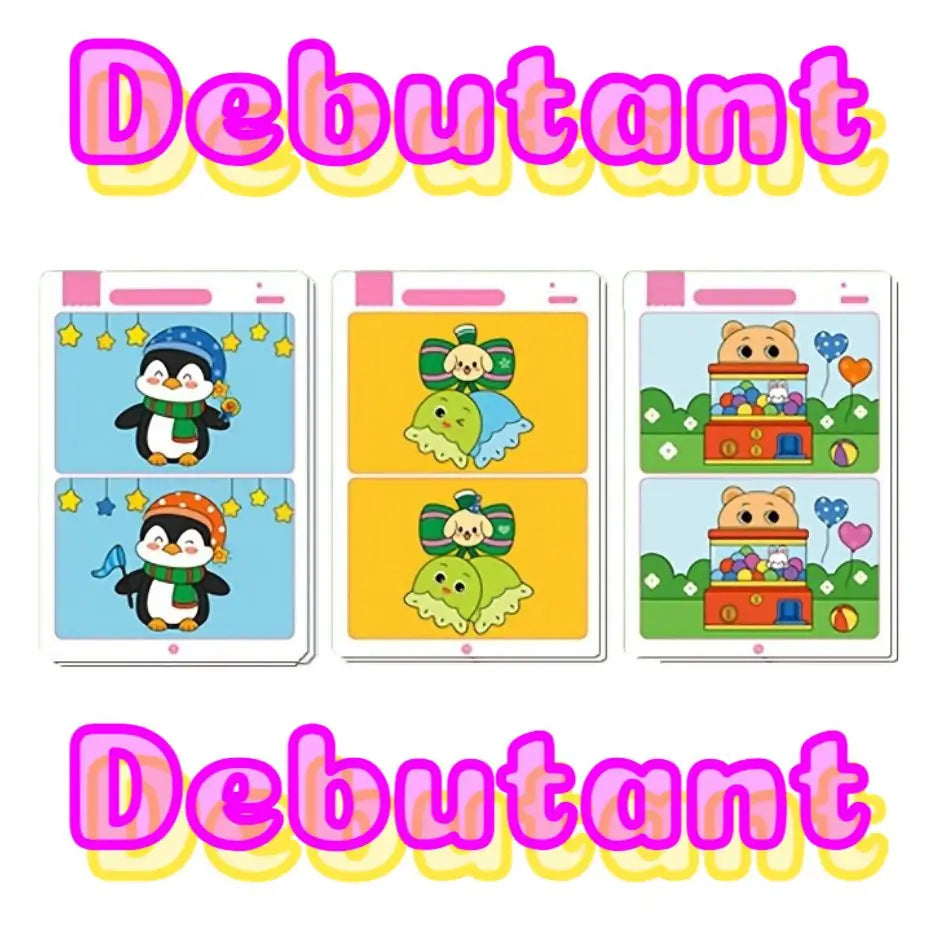 Jeu de cartes des 7 erreurs avec cartes cartoon colorées de pingouins chiens en noeuds et ours à la machine à pince