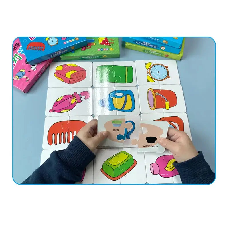 Cartes puzzle colorées en plastique avec illustrations de salle de bain pour petites mains et pièces épaisses