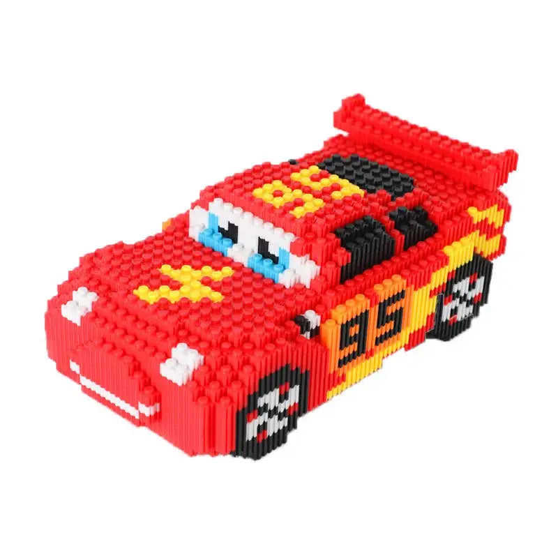 Modèle pixelisé flash mcqueen rouge jaune et noir en briques de construction disney cars dévoile jeu de construction disney pixar cars